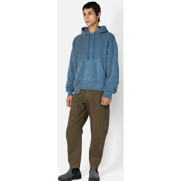 JOHN ELLIOTT Cable Knit 100% Cotton Reconstructed Hoodie in Washed Blue NWT Size - Picture 3 of 13